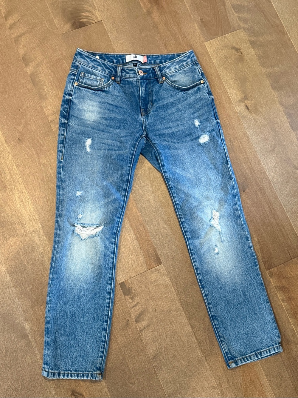 Cabi Jeans 0 Distressed Straight Boyfriend Jeans Medium Wash 100% Cotton #6283